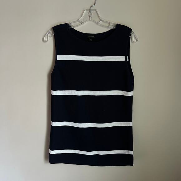 Talbots Navy Blue/White Striped Crewneck Ribbed Sleeveless Sweater Size Small - Picture 1 of 7